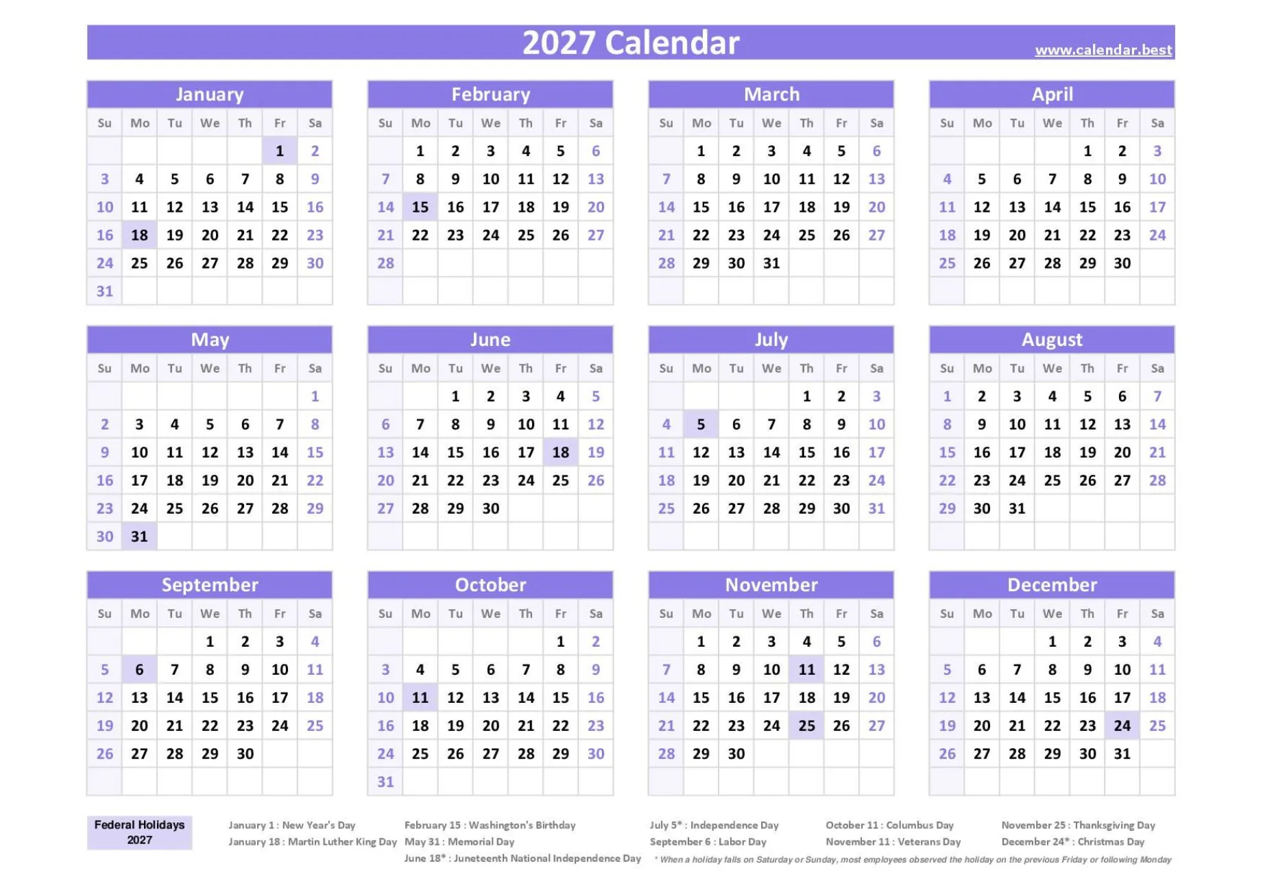 2027 Calendar - Calendar.best