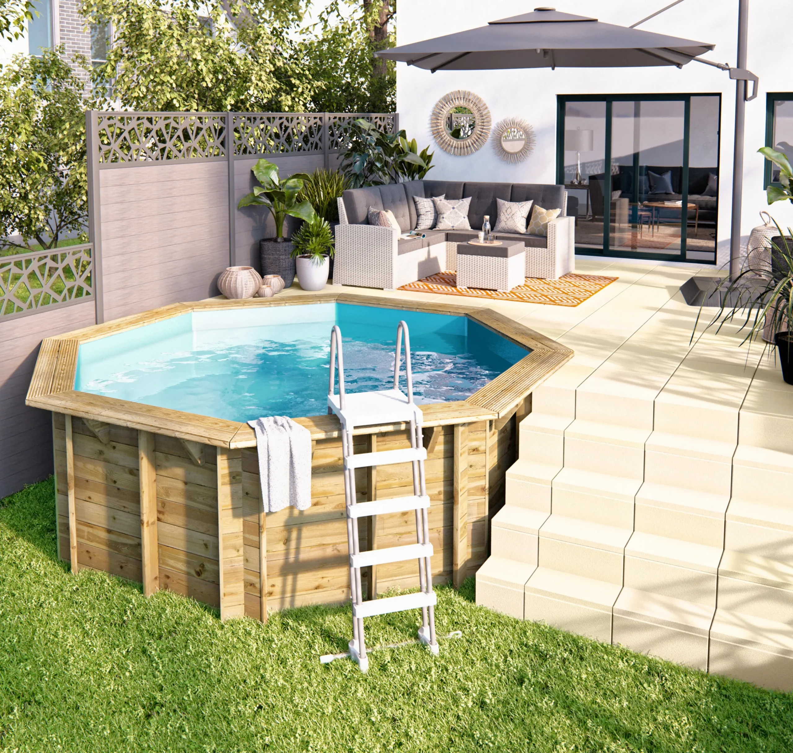 Une piscine hors sol en bois, à niveau avec la terrasse | Leroy Merlin